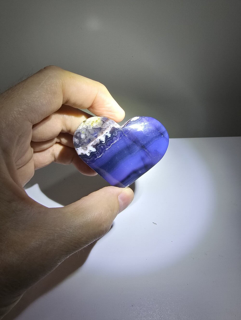 Blue Flower Agate Crystal Heart #F